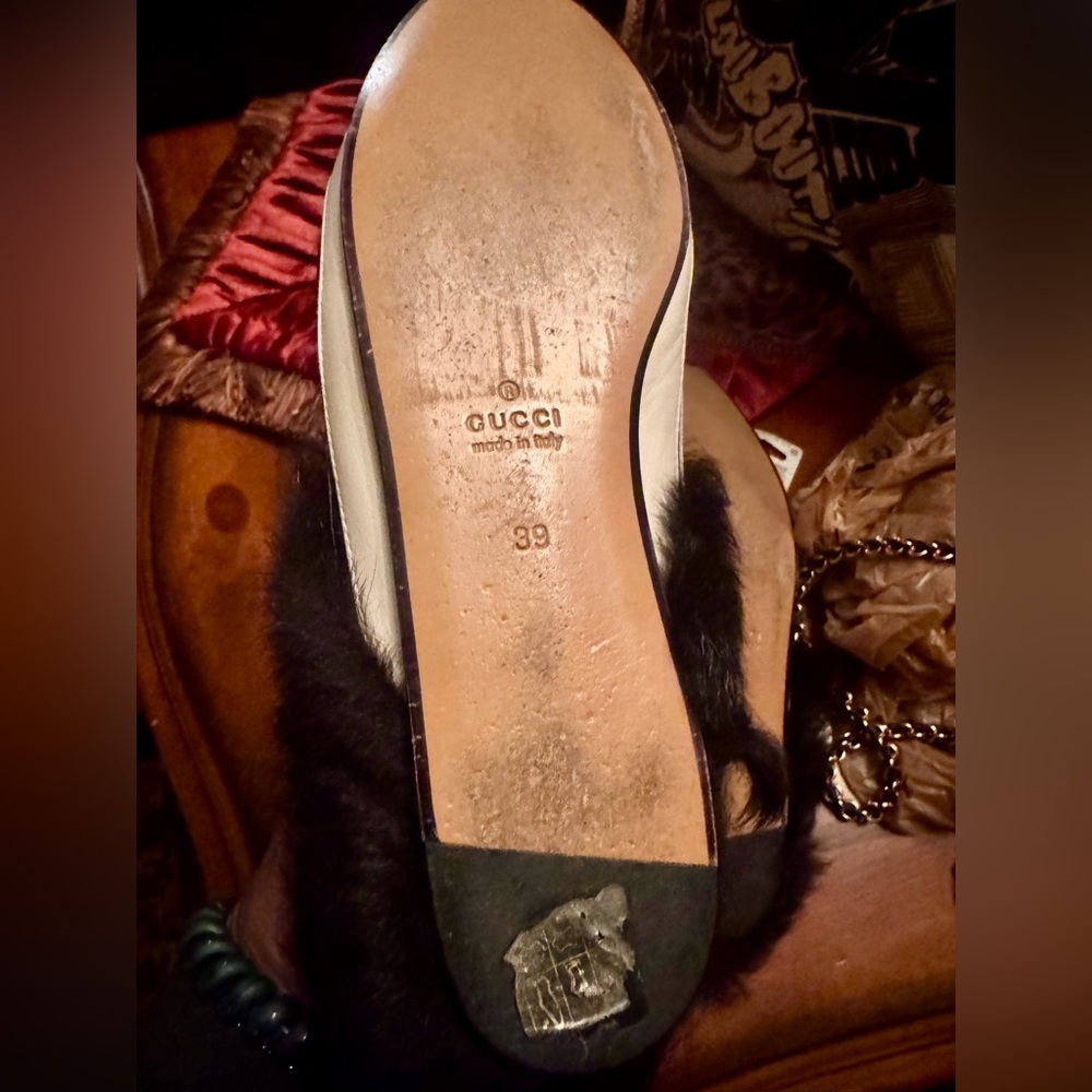 Gucci Zebra Stripe Mules with Gold Detail - Picture 6 of 8